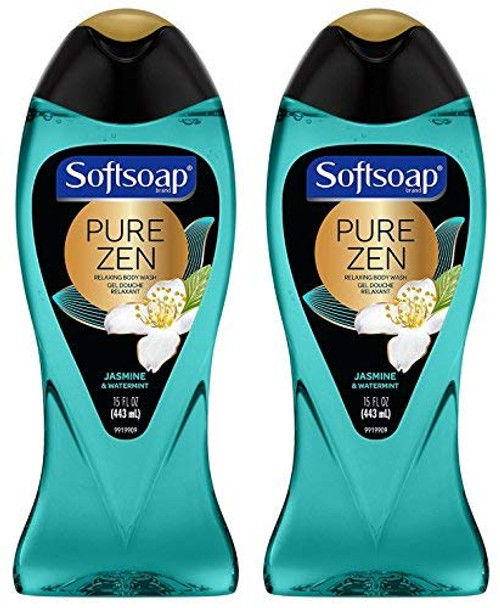 Softsoap Relaxing Body Wash - Pure Zen - Jasmine & Watermint - Net Wt. 15 FL OZ (443 mL) Per Bottle - Pack of 2 Bottles