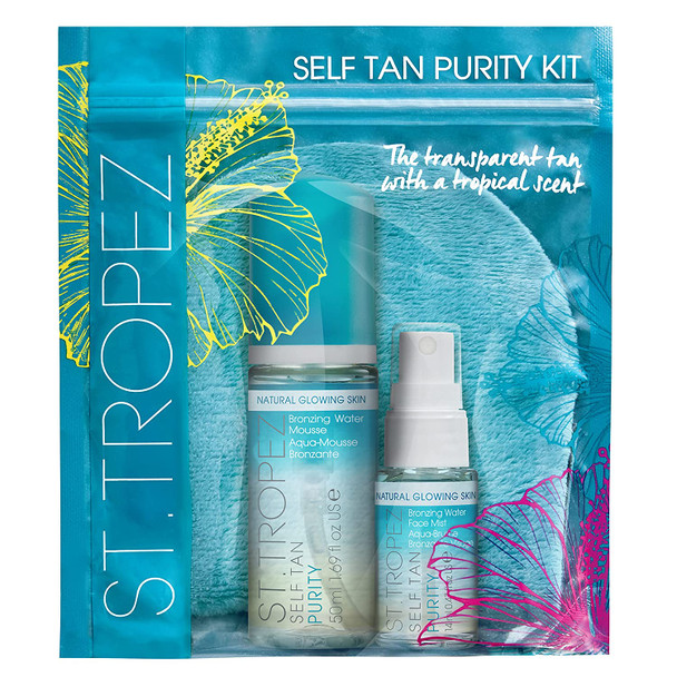 St. Tropez Self Tan Purity Mini Kit, Self Tanning Set for a Natural Glow, 100% Clean Water Tanning Mousse and Face Mist, Vegan-Friendly with Tropical Scent, Natural Golden Self Tanner, 1ct