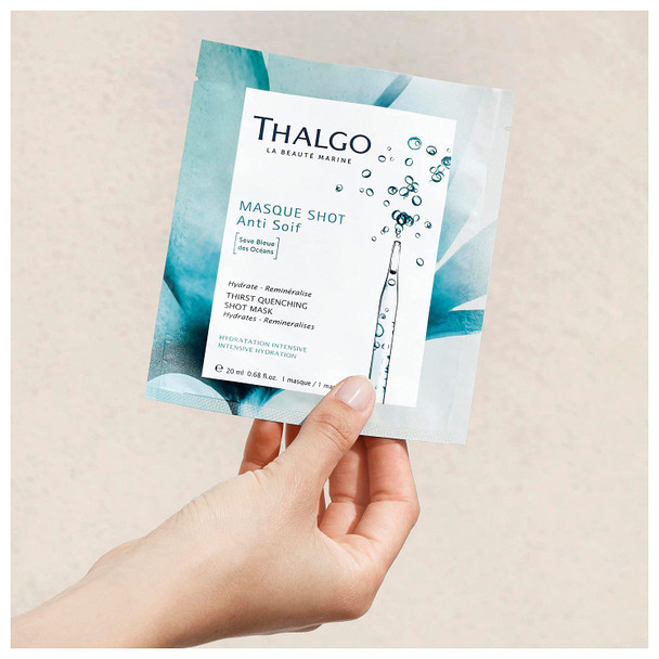 THALGO THALGO Marine Skincare, Thirst Quenching Shot Mask, Blue Ocean Sap and Hyaluronic Acid Face Mask, 1-Mask, 20ml, 0.68 fl. oz.