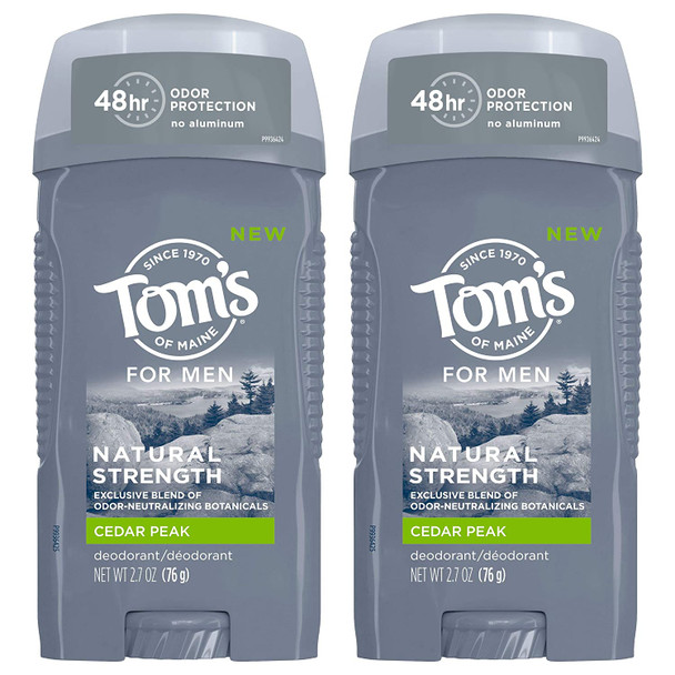 Tom's of Maine Natural Strength Aluminum-Free Deodorant for Men, Cedar Peak, 2.7 oz. (Pack of 2) (Packaging May Vary)