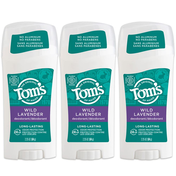 Tom's of Maine Long-Lasting Aluminum-Free Natural Deodorant for Women, Wild Lavender, 2.25 oz. 3-Pack (Packaging May Vary)