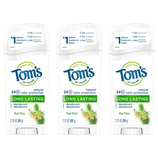 Tom's of Maine Long-Lasting Aluminum-Free Natural Deodorant for Women, Tea Tree, 2.25 Oz, (Pack of 3)