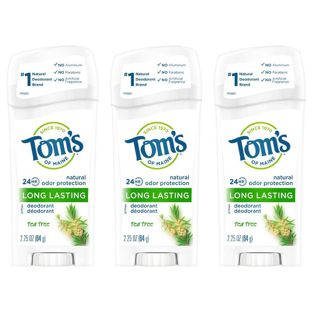 Tom's of Maine Long-Lasting Aluminum-Free Natural Deodorant for Women, Tea Tree, 2.25 Oz, (Pack of 3) Tom's of Maine Long-Lasting Aluminum-Free Natural Deodorant for Women, Tea Tree, 2.25 Oz, (Pack of 3)