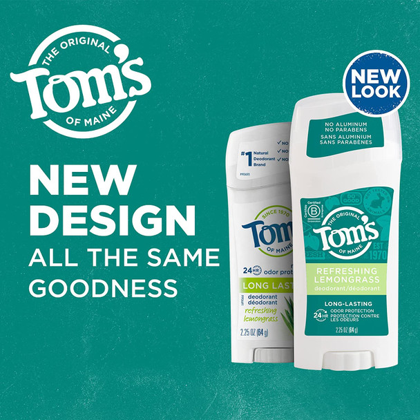 Tom's of Maine Long-Lasting Aluminum-Free Natural Deodorant for Women, Lemongrass, 2.25 oz. 3-Pack
