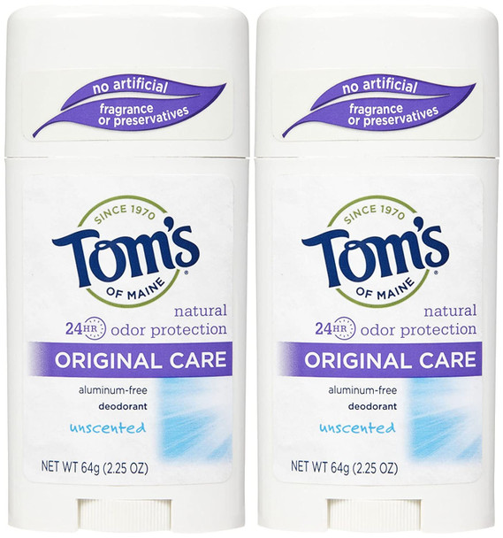 Tom's of Maine 24 Hour Original Care Deodorant Stick, Unscented - 2.25 oz - 2 pk