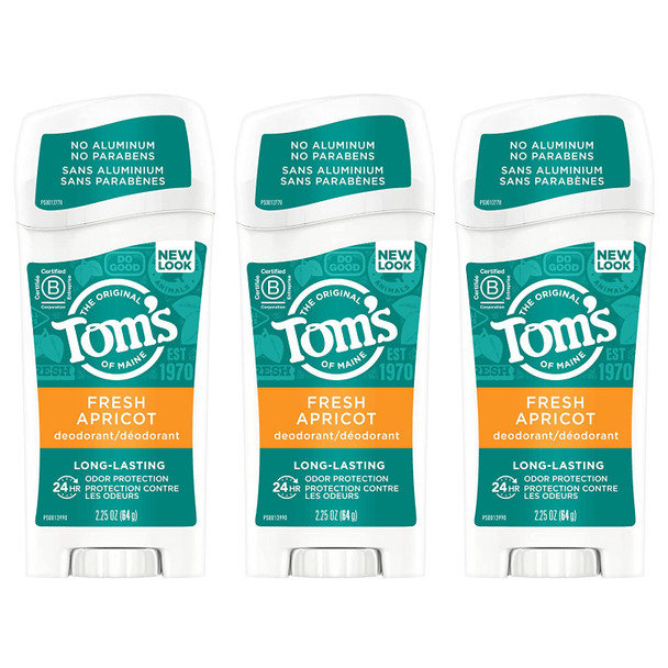 Tom's of Maine Long-Lasting Aluminum-Free Natural Deodorant for Women, Fresh Apricot, 2.25 oz. 3-Pack