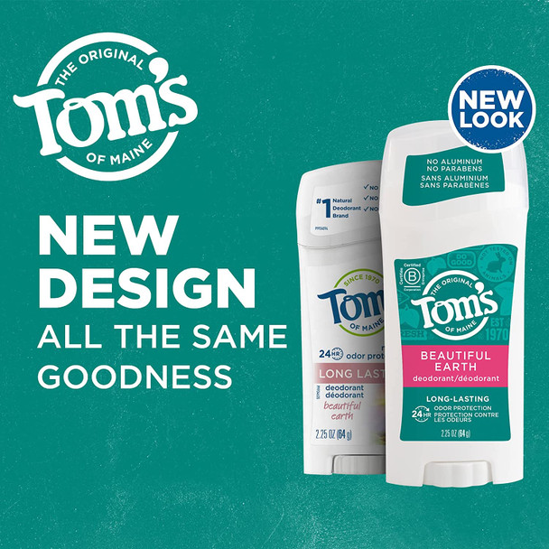 Tom's of Maine Long-Lasting Aluminum-Free Natural Deodorant for Women, Beautiful Earth, 2.25 oz. 6-Pack (Packaging May Vary)