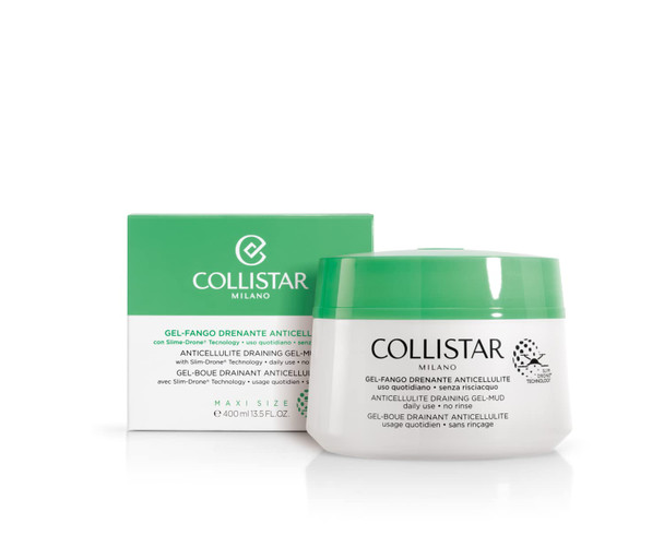 Collistar Gel-mud Draining Anti-cellulite, Unpublished gel-fango texture, has a targeted anti-cellulite, slimming and draining, Contains escin and white mud, Without rinsing, 400 ml