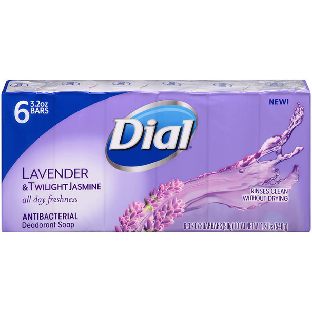 Dial Antibacterial Deodorant Bar Soap, Lavender & Twilight Jasmine, 6 Bars - 3.2 Oz Each