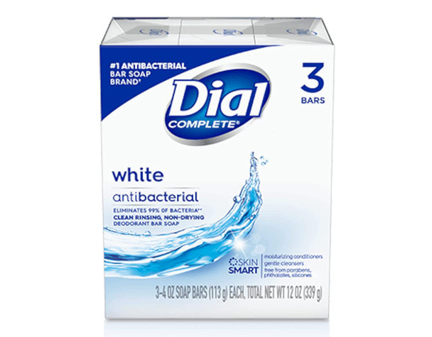 Dial Antibacterial Deodorant Bar Soap, 4 oz bars, White, 3 ea (Pack of 5)
