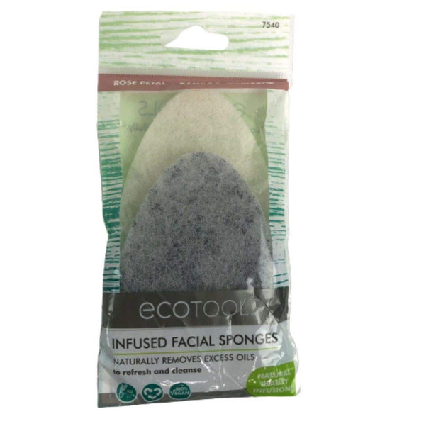 EcoTools Infused Facial Sponges, Rose Petal Bamboo Charcoal, Set of 3