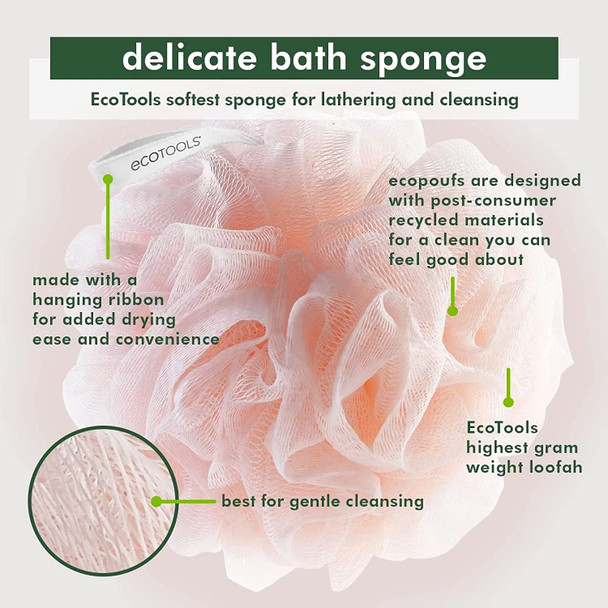 EcoTools Recycled Delicate Bath Sponge Body Scrubber Cleaning Loofah for Shower and Bath - in Assorted Colors, Green, White, Pink, and Gray (Pack of 6) - Perfect for Men & Women