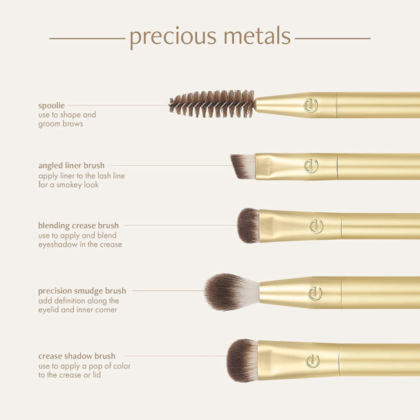 EcoTools Precious Metals Brightening Eye Set, Eye Brush Kit, Precision Makeup Brushes For Eyeshadow, Eco-friendly Makeup Brush Kit, Recycled Aluminum, Chrome, 5 Piece Set