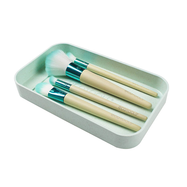 EcoTools Blooming Makeup Brushes with Storage Case and 3 Beauty Inspiration Cards, For a Fresh & Natural Look, Set of 4