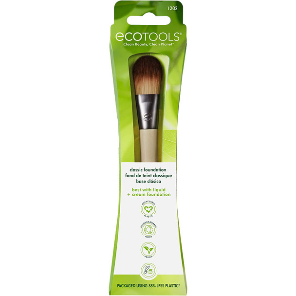 EcoTools Classic Foundation Makeup Brush, For Liquid & Cream Foundation, Streak-Free Makeup, Buildable Coverage, Eco-Friendly, Dense, Synthetic Bristles, Bamboo Handle, Vegan & Cruelty-Free 1 Count