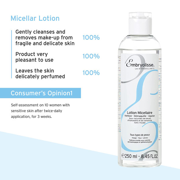 Embryolisse Micellar Lotion - Make-up Remover, Facial Cleanser & Moisturizer - No Soap or Water Needed