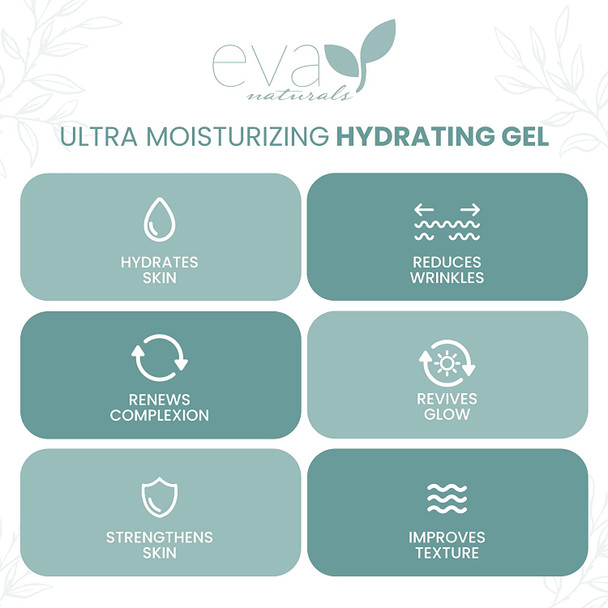 Eva Naturals Ultra Moisturizing Hydrating Gel, XL 2 oz. Bottle - Natural Face Moisturizer with Hyaluronic Acid, Aloe Vera, and Plant Stem Cells Hydrates, Smooths, Firms, and Plumps All Skin Types