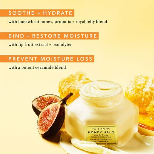Farmacy Honey Halo Ceramide Face Moisturizer Cream - Hydrating Facial Lotion for Dry Skin (50ml)