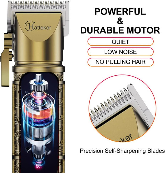 Hatteker Professional Hair Clipper for Men, Cordless Rechargeable Hair Trimmer Eletric Beard Shaver Barber Gromming Kit LED Display (Gold)