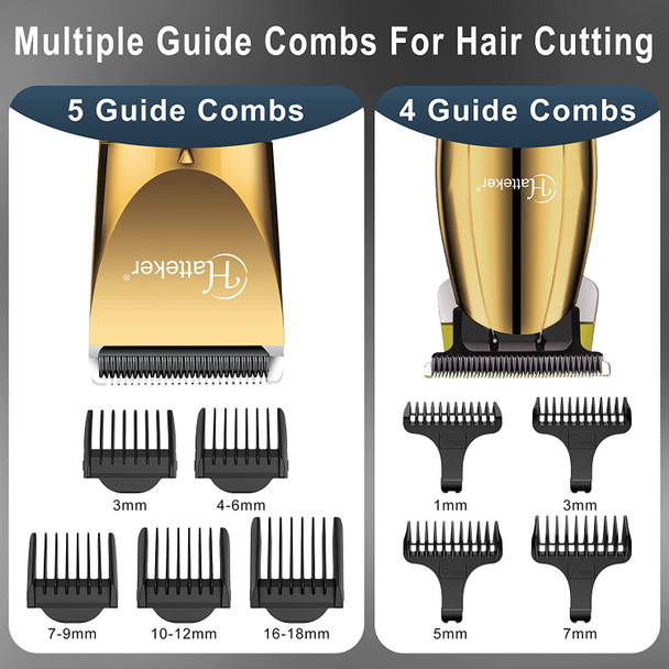 Hatteker Professional Hair Clippers and T-Blade Trimmer Kit for Men Cordless Beard Barber Clipper Hair Cutting Kit Haircut Grooming Kit IPX7 Waterproof (Gold)