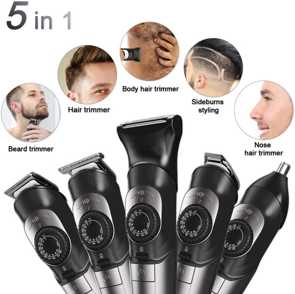 Hatteker Beard Trimmer for Men Hair Clipper Cordless Body Moustache Nose Hair Groomer Kit Precision Trimmer 5 in 1 USB Rechargeable