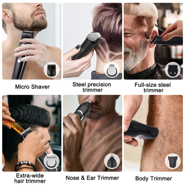 Hatteker Beard Trimmer Hair Clipper Hair Trimmer Grooming Kits Electric Shaver Razor for Men Mustache Nose Ear Body Precision Trimmer Groomer Multigroom IPX7 Waterproof Cordless Rechargeable 6 in 1