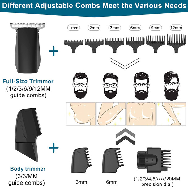 Hatteker Body Hair Trimmer and Groomer for Men Electric Shaver Beard Trimmer Nose Ear Hair Trimmer Clipper Wet Dry Waterproof 4 in 1
