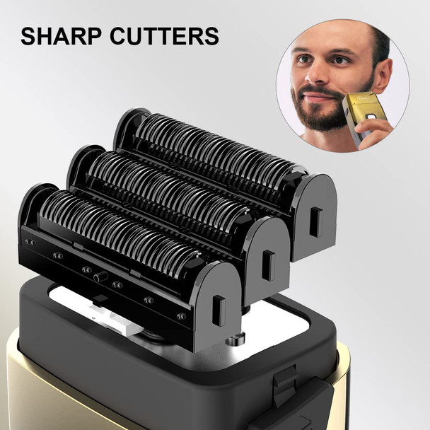 Hatteker Foil Head Shaver Triple Blades Shaver Electric Shaver Razor for Men Close Bald Head Barber Shaver Trimmer Waterproof Wet & Dry, Cordless, Gold