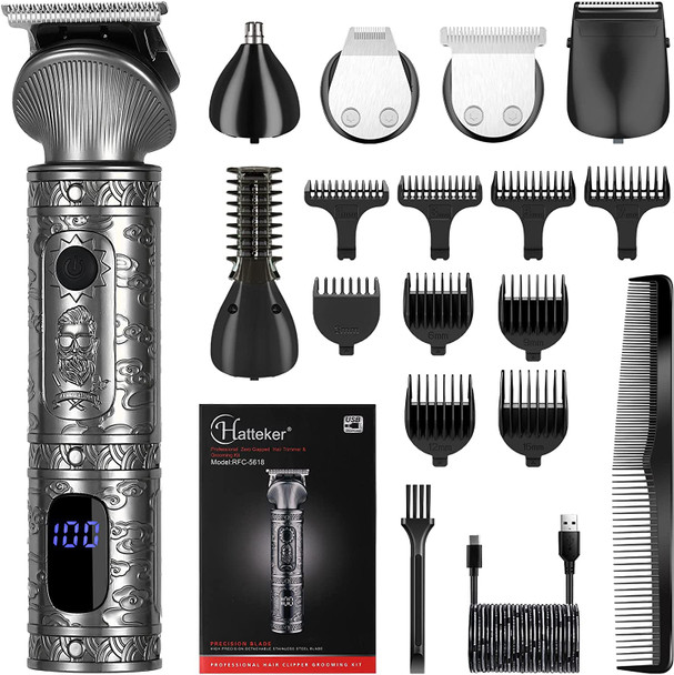 Hatteker Beard Trimmer Kit for Men Professional Hair Clipper Trimmer T-Blade Trimmer Nose Trimmer Beard Hair Shaver Nose Trimmer Hair Cuttint Kit Body Grooming Kit Cordless 6 in 1