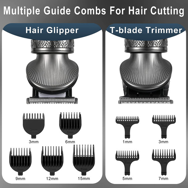 Hatteker Beard Trimmer Kit for Men Professional Hair Clipper Trimmer T-Blade Trimmer Nose Trimmer Beard Hair Shaver Nose Trimmer Hair Cuttint Kit Body Grooming Kit Cordless 6 in 1