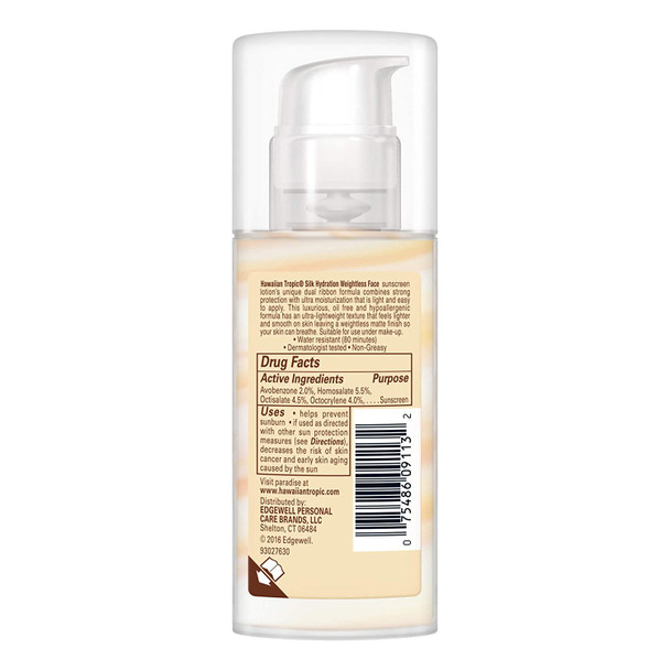 Hawaiian Tropic Silk Hydration Weightless Sunscreen Face Lotion, Broad-Spectrum Protection, SPF 30, 1.7 Ounces