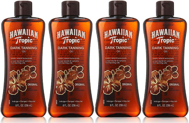Hawaiian Tropic Dark Tanning Oil Original - 8 oz, Pack of 4