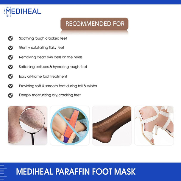 Mediheal Paraffin Foot Mask EX. 5 Pairs, Exfoliating Foot Mask for Dead Skin Removal and Repairing Cracked Heels, Foot Peel Mask for Feet Moisturization and Nourishing Dry & Aging Heels