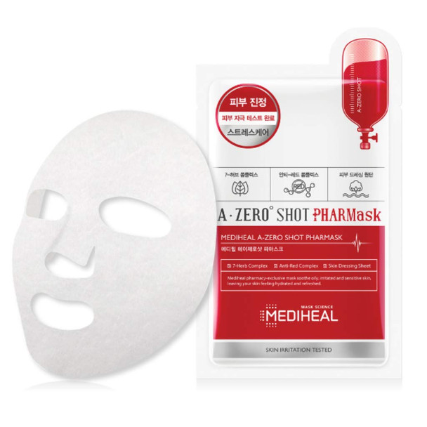 MEDIHEAL A-zero Shot PHAR Oil-Moisture Balance Mask Pack of 10 - Cotton Facial Mask Sheet for Sebum Control and Acne Relief for Acne-Prone Skin, Face Mask Sheet for Maintaining Oil-Moisture Balance, Pore Cleansing, and Minimizing