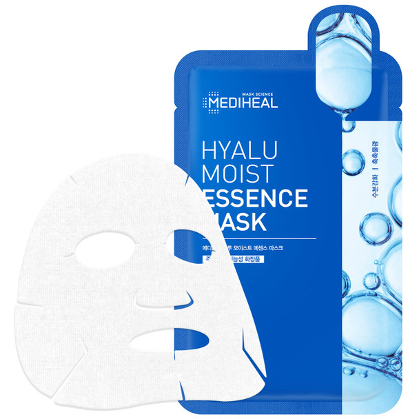Mediheal Hyaluronic Acid Moist Essence Facial Mask, Pack of 15 - Hydrating Mask Sheet for Dry and Sensitive Skin, Deep Moisturization, Silky Smooth Cellulose Sheet