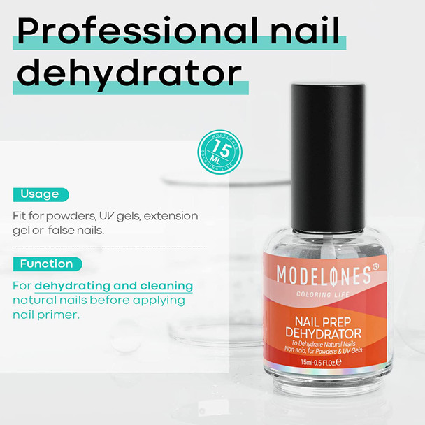 Modelones Nail Primer, 15ml Acid Free Nail Dehydrator for Acrylic Nails and Gel Nail Polish, Fast Drying Prep Dehydrator Base Varnish Manicure Bonder Liquid