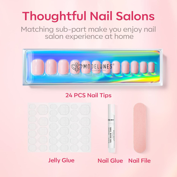 Modelones Press On Nails Shorts Square Manicure Glues on Nails 12 Sizes Fake Nails with Nail Glue Reusable False Nails 36pcs Solid Shades Fake Nails Tips with Glue Kit