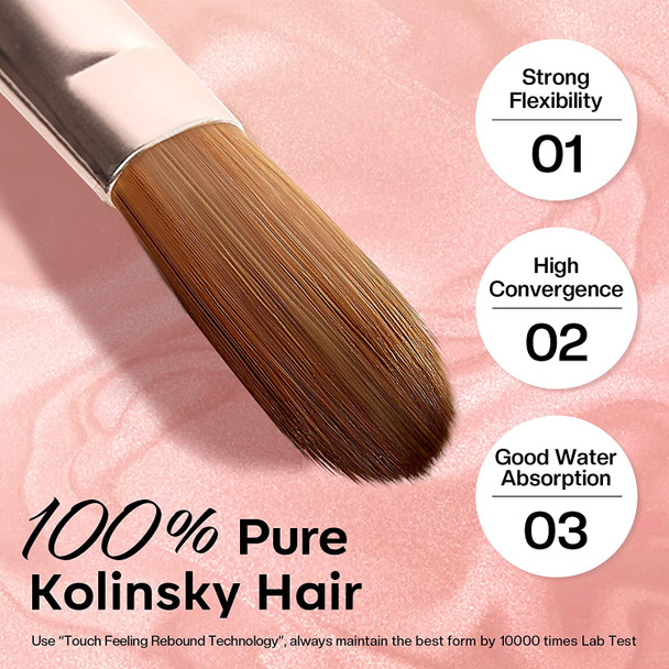 Modelones Kolinsky Acrylic Nail Brush Size 8 with Liquid Glitters Handle & Modelones Acrylic Brush Size 8 with Wooden Handle, 100% Pure Kolinsky Hair Professional Manicure for DIY Home Salon
