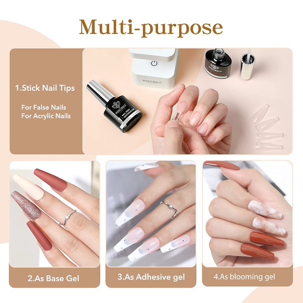 modelones 4 in 1 Nail Glue Gel and Nail Prep Dehydrate Gel Nail Kit 15ml Gel Nail Polish Nail Dehydrator and Primer