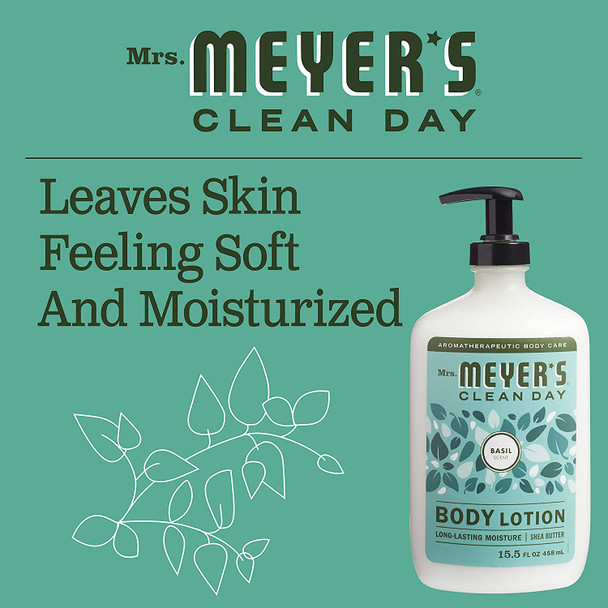 Mrs. Meyer's Body Lotion For Dry Skin, Non-Greasy Moisturizer Made With Essential Oils, Basil, 15.5 oz