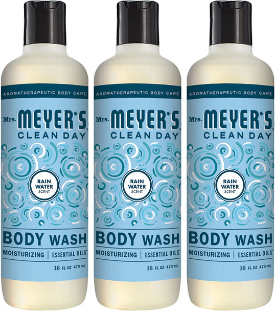 Mrs. Meyer's Moisturizing Body Wash for Women and Men, Biodegradable Shower Gel Formula Made with Essential Oils, Rain Water, 16 oz Bottle, Pack of 3