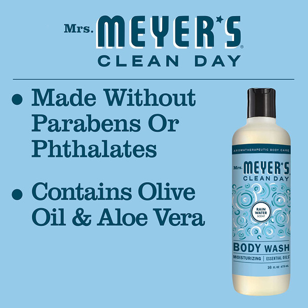Mrs. Meyer's Moisturizing Body Wash for Women and Men, Biodegradable Shower Gel Formula Made with Essential Oils, Rain Water, 16 oz Bottle, Pack of 3