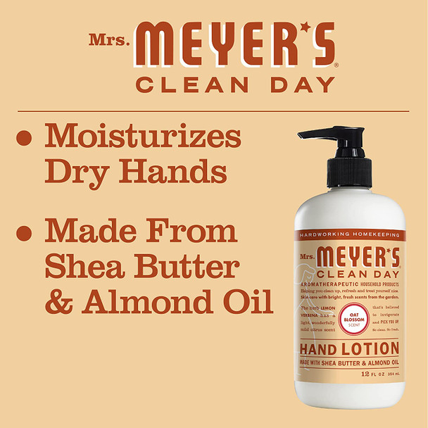 Mrs. Meyer's Hand Lotion for Dry Hands, Non-Greasy Moisturizer Made with Essential Oils, Oat Blossom, 12 oz Bottles, Pack of 3