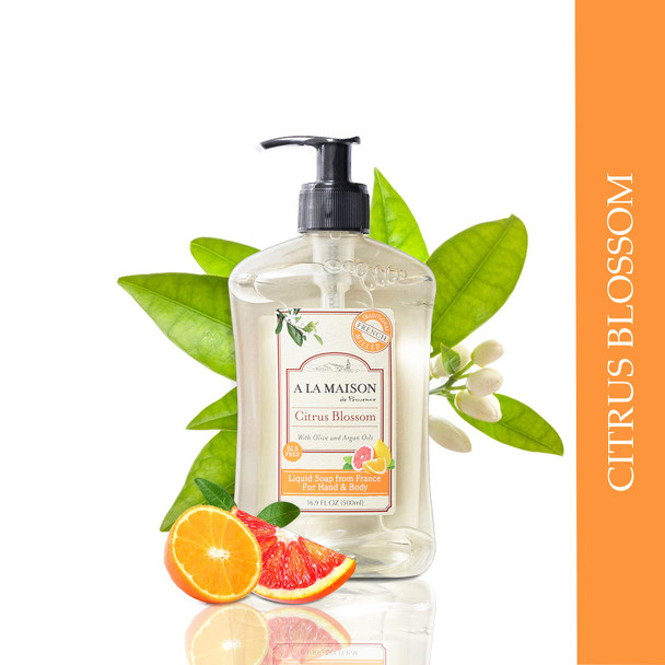 A La Maison Citrus Blossom Liquid Hand Soap | 16.9 Fl oz. Pump Bottles Moisturizing Natural Hand Wash Soap | Triple French Milled | Gentle To Hands | (2 Pack)