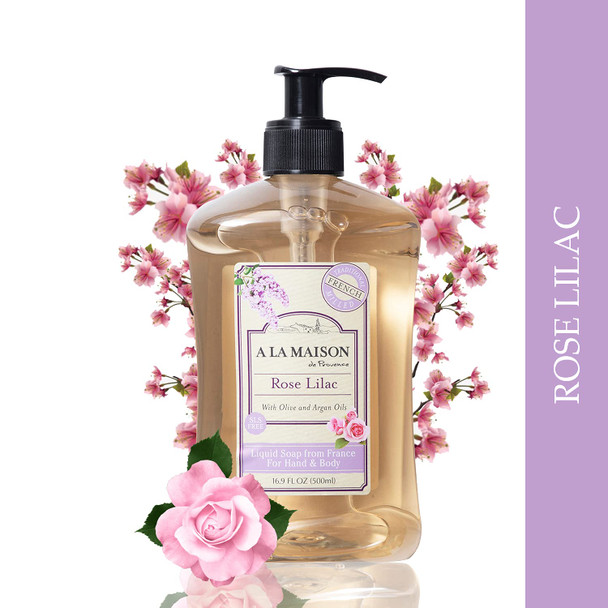 A LA MAISON Rose Lilac Liquid Hand Soap - Triple French Milled Natural Moisturizing (3 Pack, 16.9 oz Bottle)