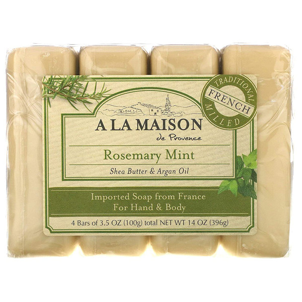 A LA MAISON de Provence Bar Soap | Fresh Sea Salt, Oat Milk & Rosemary Mint Scent | French Milled Moisturizing Natural Hand and Body Soap | 8.8 Oz each (3 Pack)