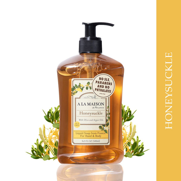 A LA MAISON Honeysuckle Moisturizing Natural Hand Soap 16.9 Oz and Lotion 5 Oz Kind and Gentle To Hands