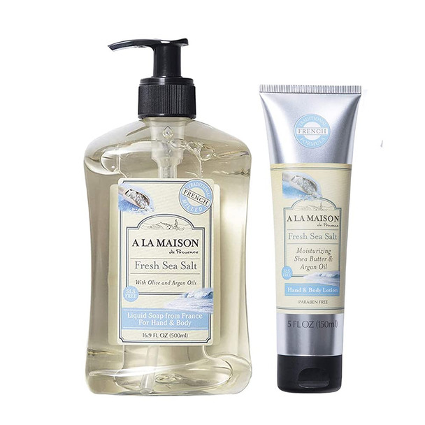 A LA MAISON Fresh Sea Salt Moisturizing Natural Hand Soap 16.9 Oz and Lotion 5 Oz Kind and Gentle To Hands