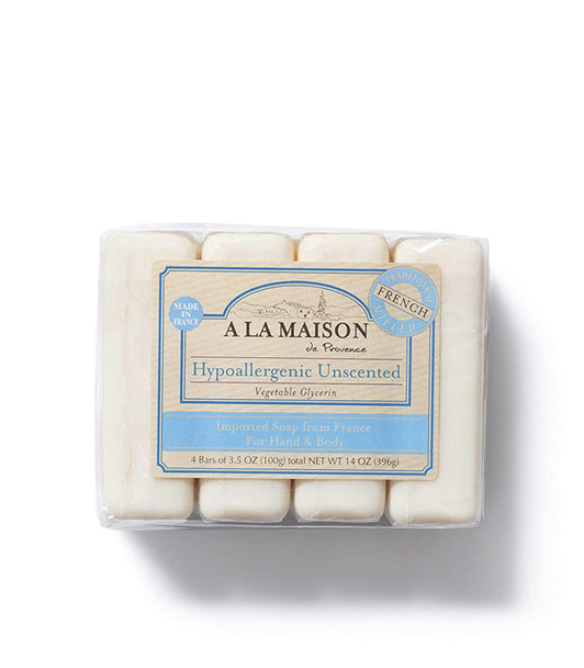A LA MAISON Hypoallergenic Unscented Bar Soap - Triple French Milled Natural Moisturizing Hand Soap Bar (12 Bars of Soap, 3.5 oz)