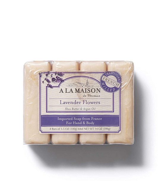 A La Maison Lavender Flowers Bar Soap 3.5 oz. | 4 Bars Triple French Milled All Natural Soap | Moisturizing and Hydrating For Men, Women, Face and Body